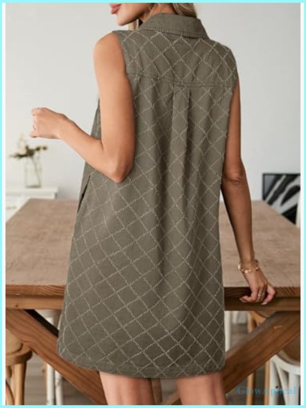 Sleeveless V-Neck Button Mini Jean Dress with Pockets - Picture 5 of 7